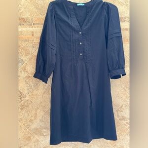J. McLaughlin navy linen dress Button pleated pin tuck balloon sleeve size XS